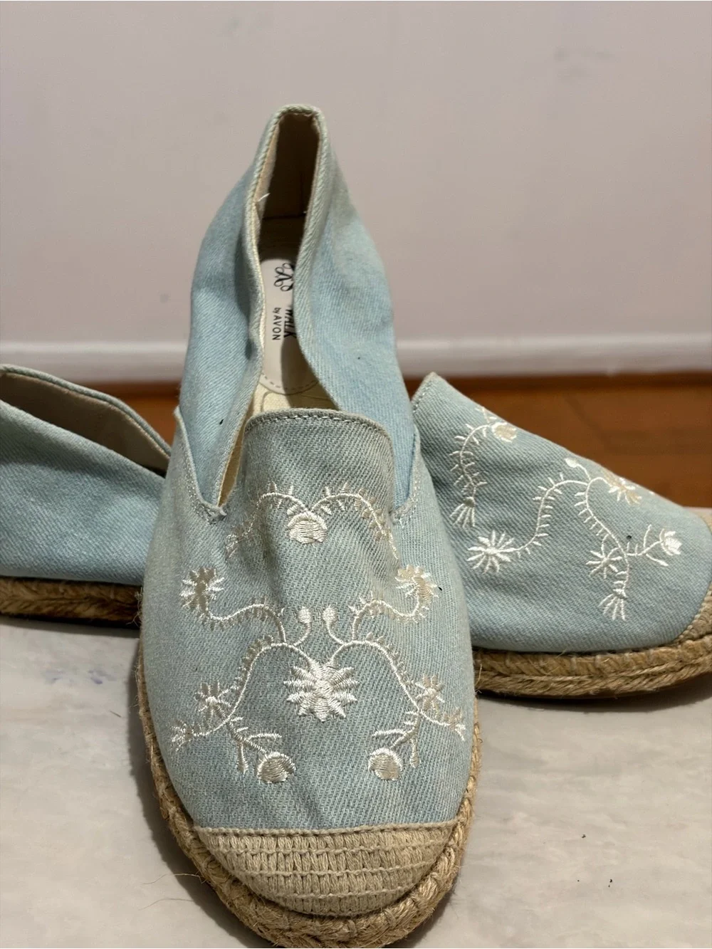 Avon Cushion Walk by Avon Light Blue Embroidered Espadrille Slip-Ons 8